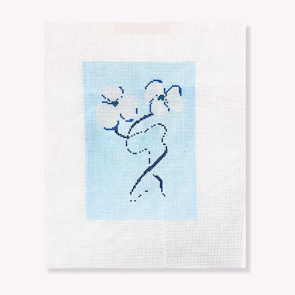 Floral No. 2 - Sample Sale - Needlepoint Stitch Painted Canvas 18 mesh Blues - Picture 1 of 2